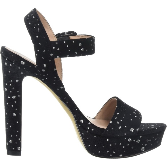 Madden Girl ROLLOO Black& Silver Velvet  Platform  Block Heels 4” Size 7.5 - Picture 2 of 4